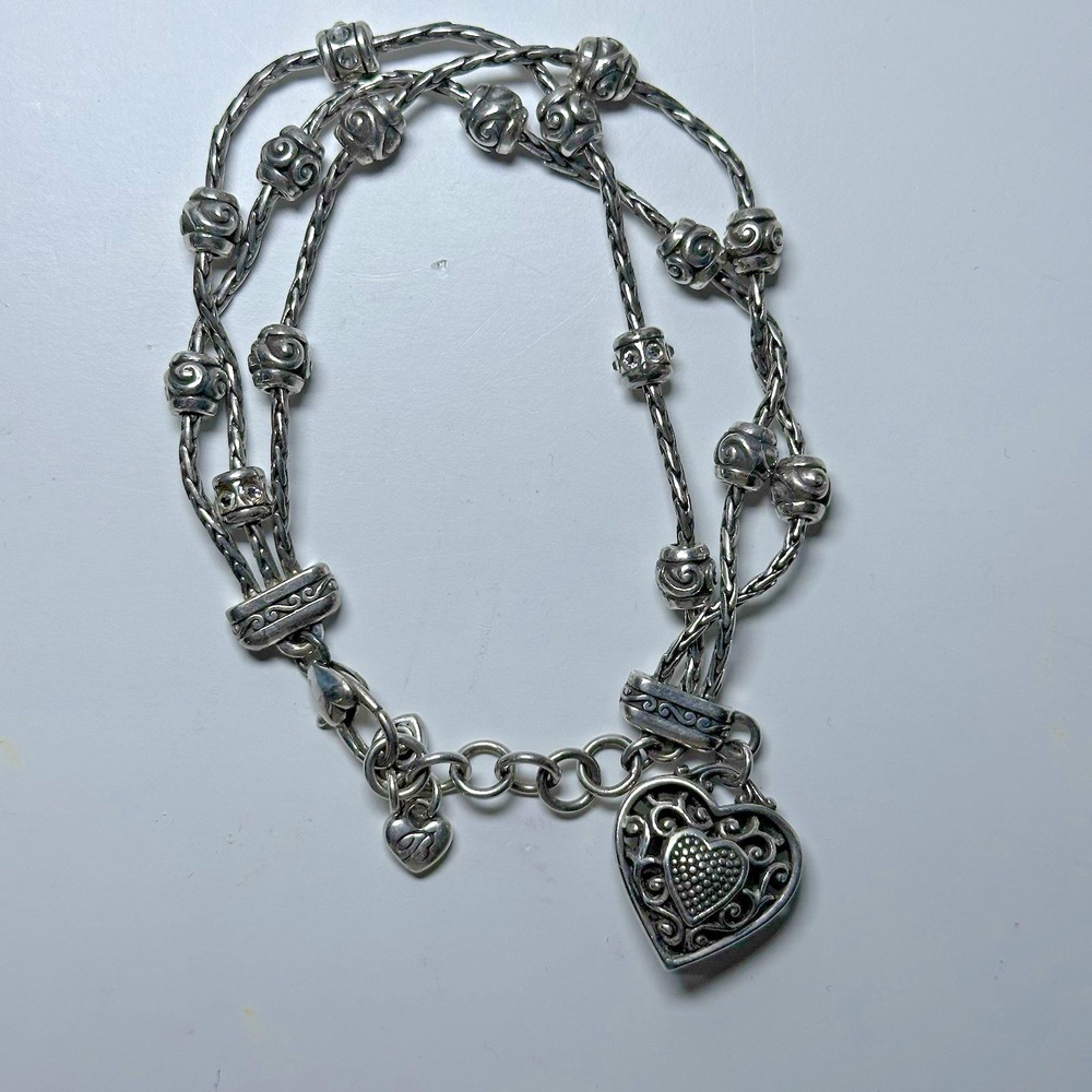 Brighton Silver Plated Reno Heart Triple Strand Heart Charms Clear Crystals - Picture 3 of 7